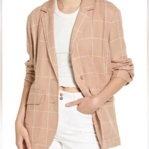 Madewell Blush Windowpane Check Blazer